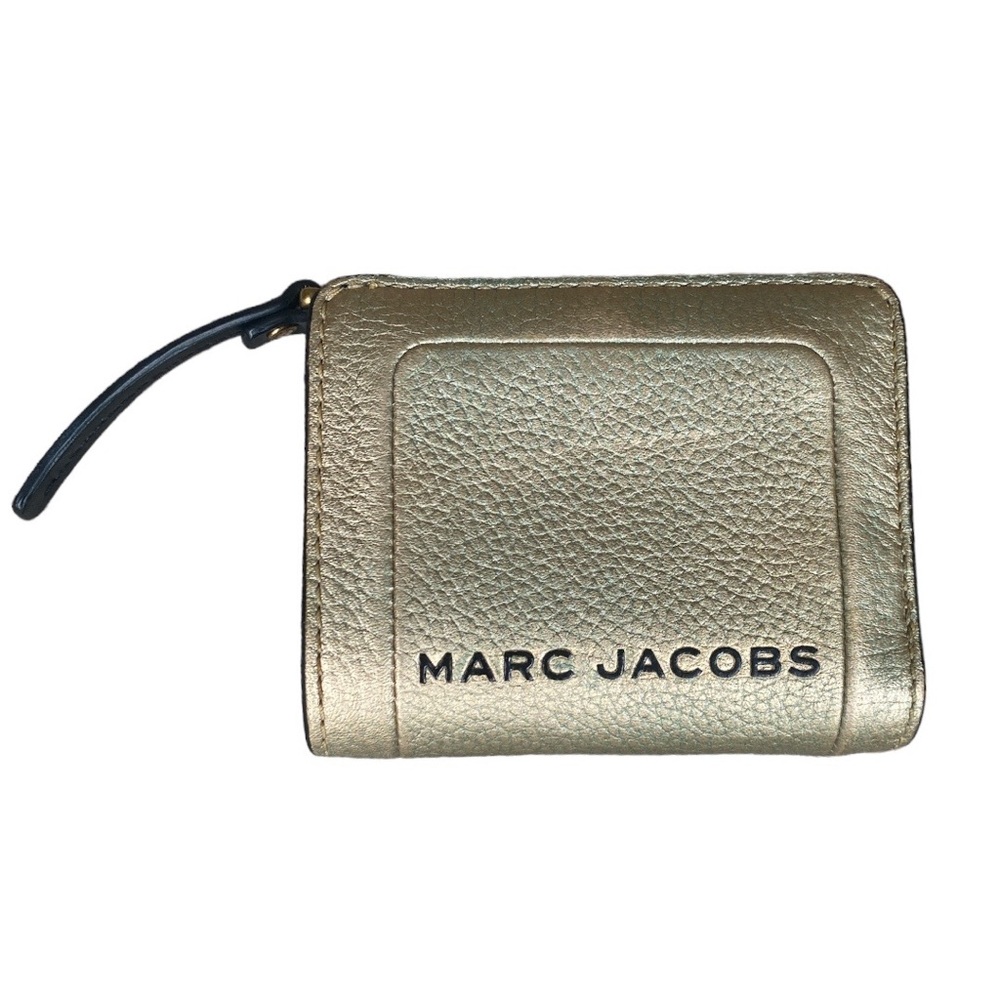 Authentic Marc Jacobs Gold w/ Gold Hardware Compact Bifold Wallet Black Interior